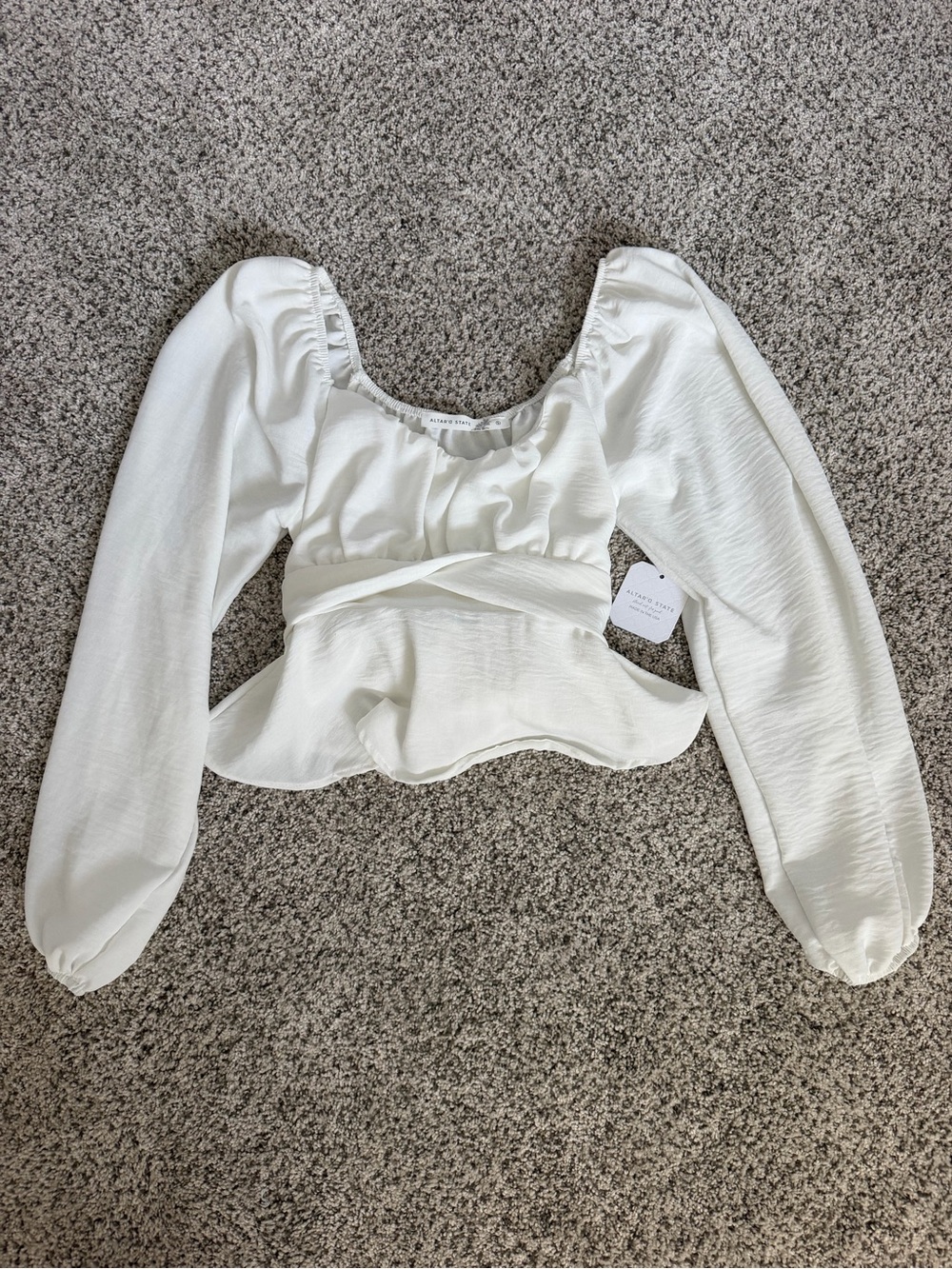Altar’d State White Long Sleeve Top with Tie in Back